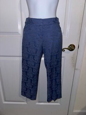 Loft petite Blue Floral Jacquard Cropped Pants